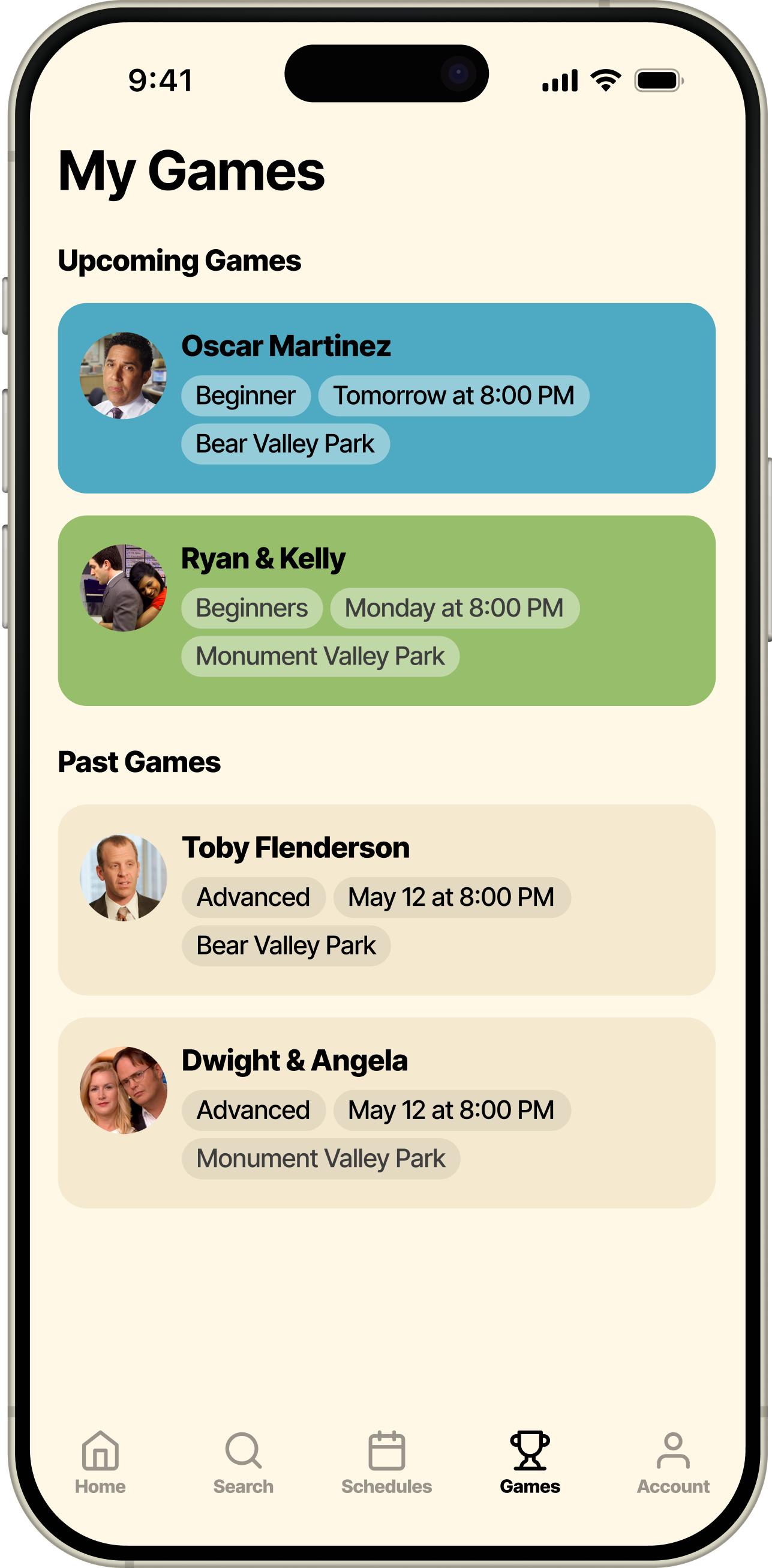 Versus App screen